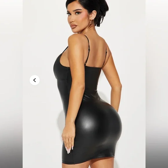 NWT Fashion Nova Natalie faux leather mini dress spaghetti straps bodycon dress - Picture 3 of 5